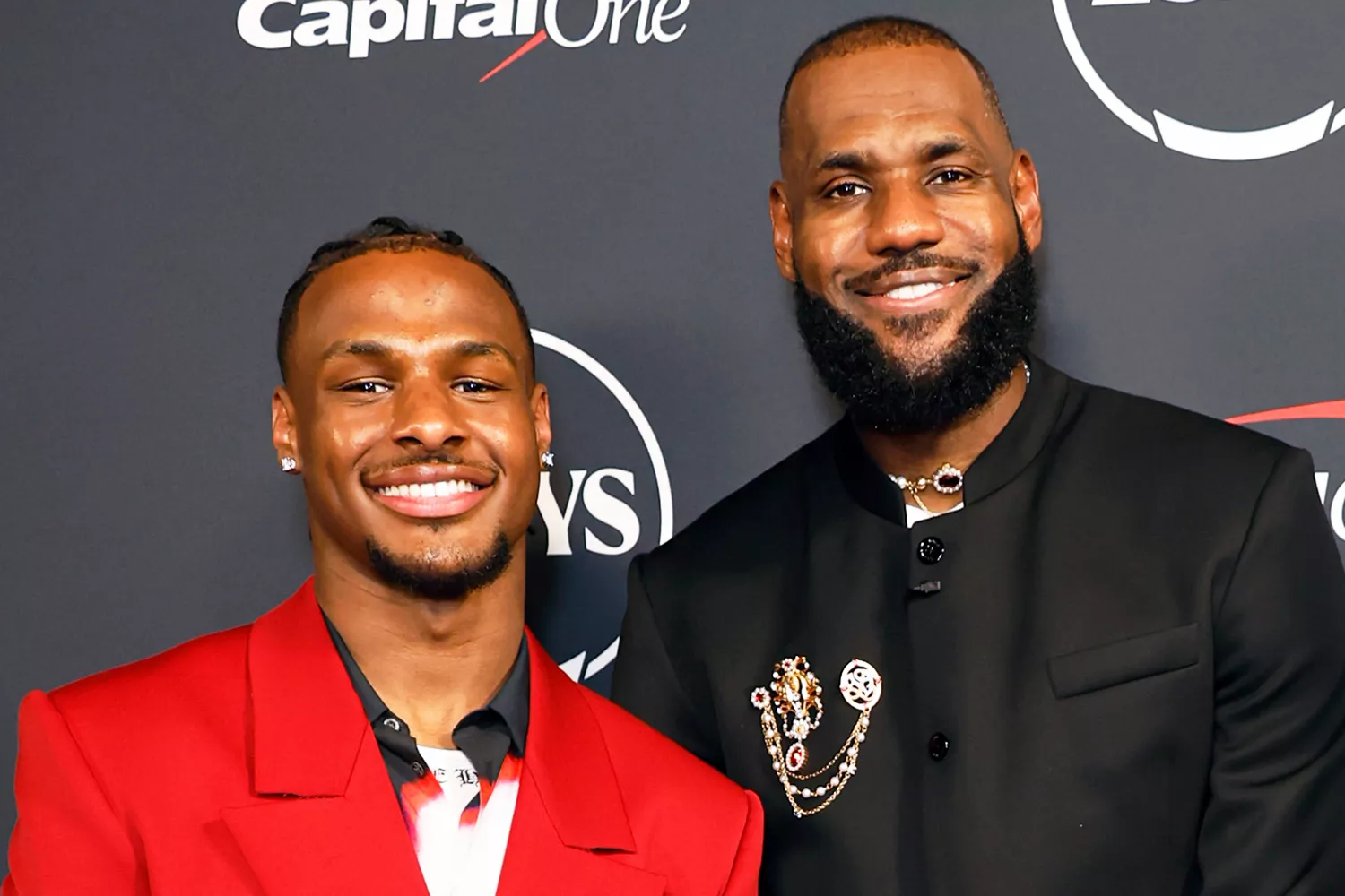 Bronny James and LeBron James attend the 2023 ESPY Awards in Hollywood, California