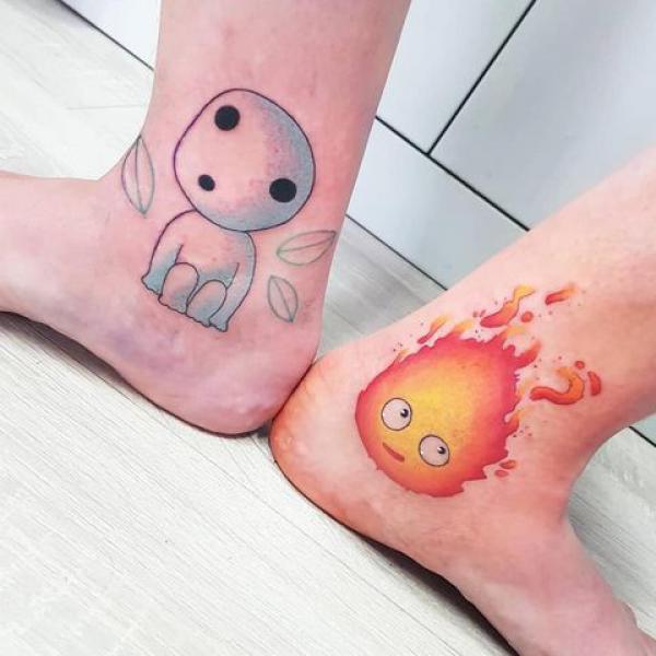 Calcifer and Kodama ankle tattoo