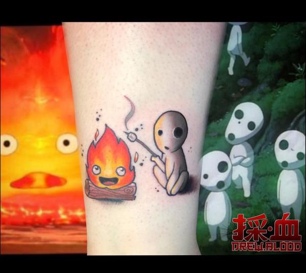 Calcifer and Kodama tattoo