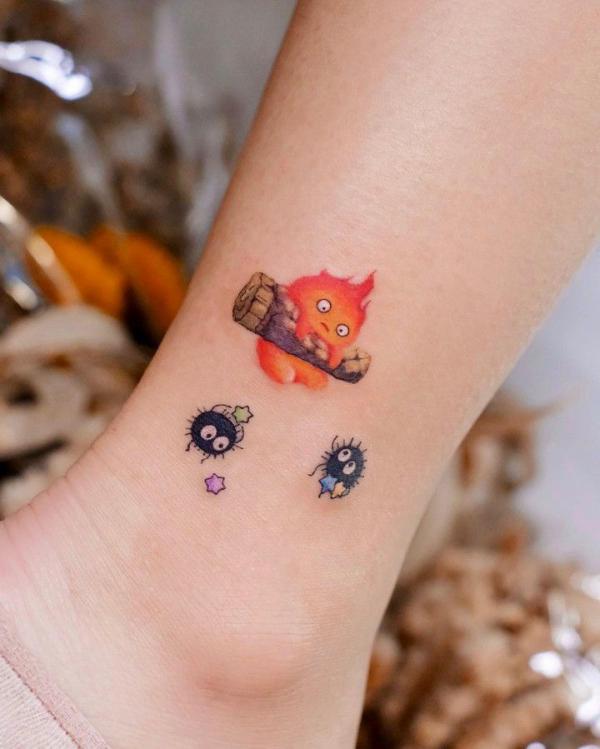 Calcifer and Susuwatari ankle tattoo