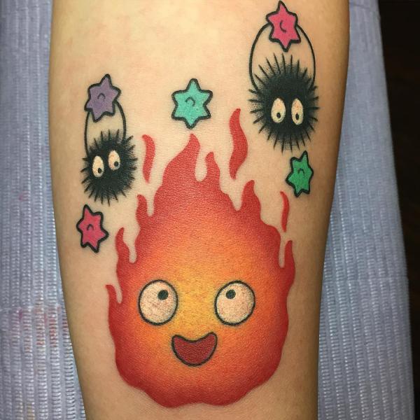 Calcifer and Susuwatari with stars tattoo