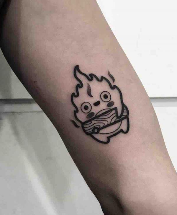 Calcifer bold outline tattoo