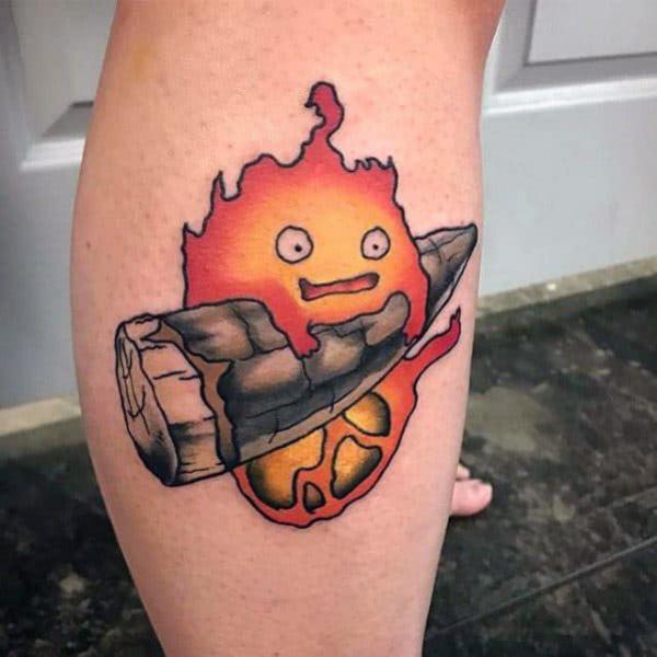 Calcifer calf tattoo