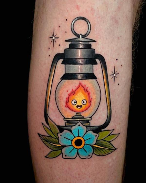 Calcifer in lamp tattoo