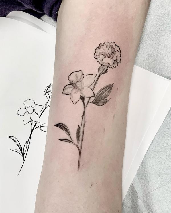 Carnation and narcissus tattoo