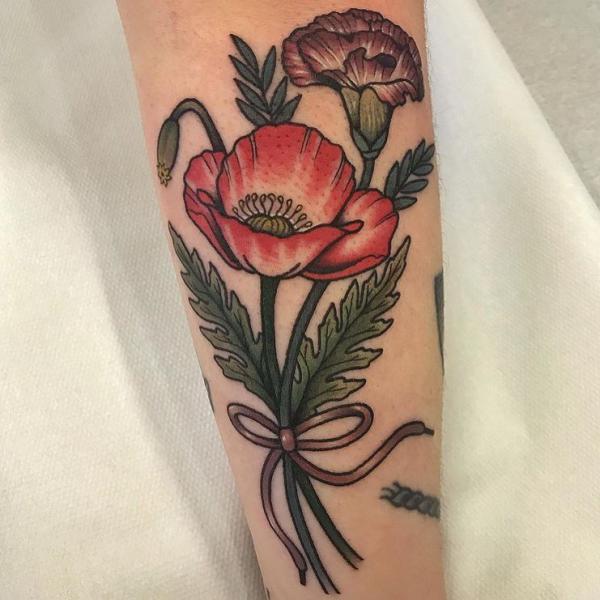 Carnation and poppy tattoo