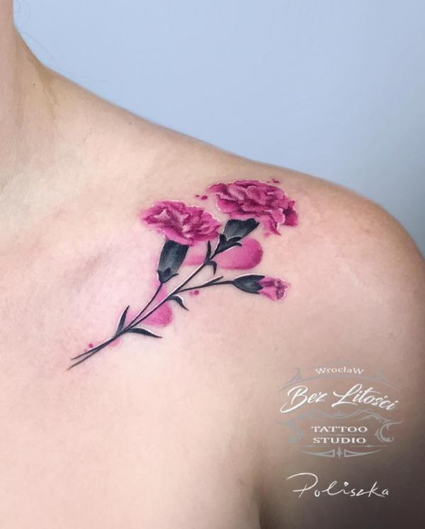 Carnation shoulder tattoo