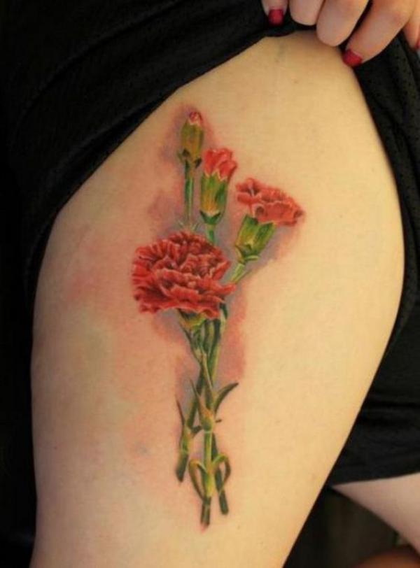 Carnation thigh tattoo