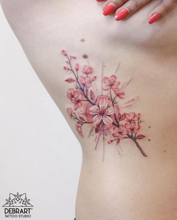Cherry blossom side boob tattoo
