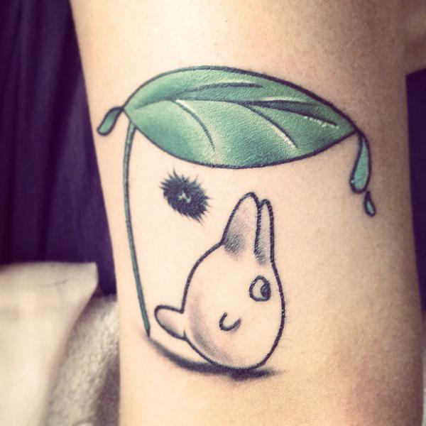 Chibi Totoro with leaf tattoo