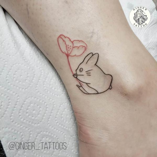 Chibi totoro outline ankle tattoo