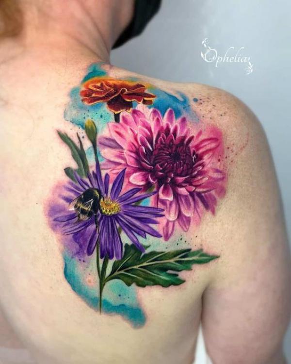 Chrysanthemum and daisy tattoo