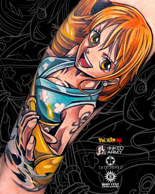 Colored nami one piece tattoo