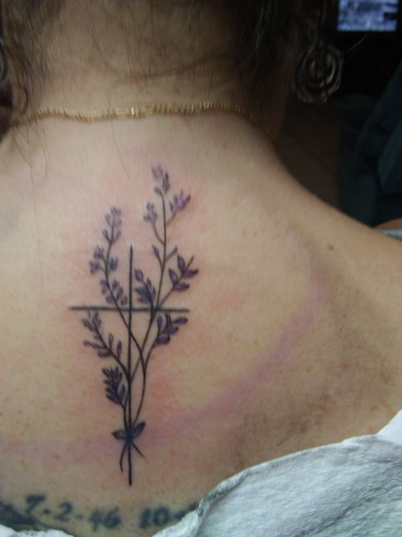 Cross with lavender tattoo