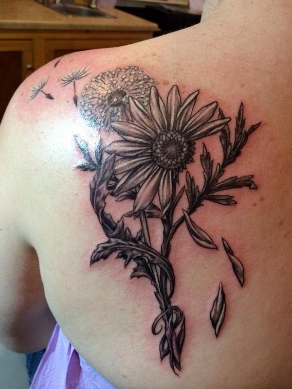 Daisy and dandelion tattoo