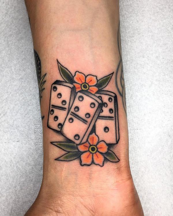 Dice and flower tattoo traditional