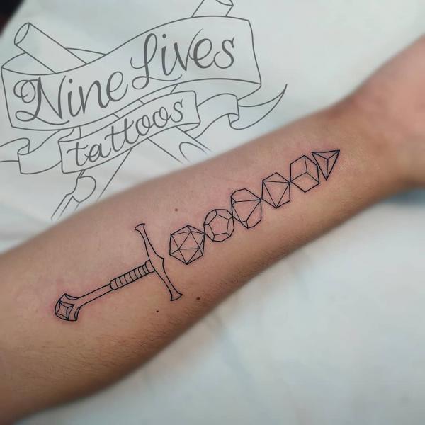 Dice sword outline tattoo