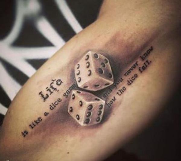 Dive tattoo with quote Life is like a dice game and you never know how the fice fall