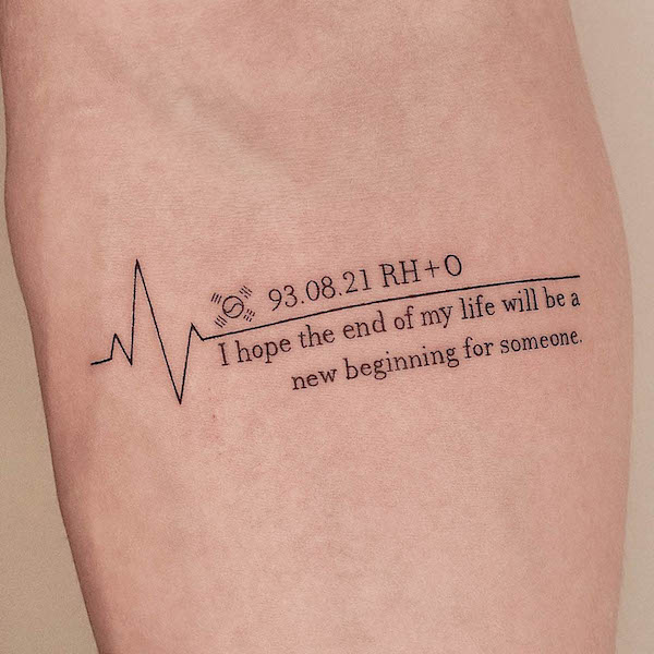 Donor quote tattoo by @tattooer_jina