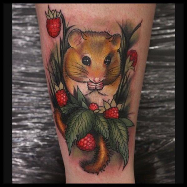 Dormouse with strawberry tattoo