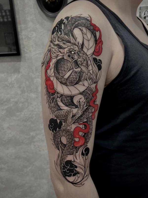 Dragon upper arm tattoo