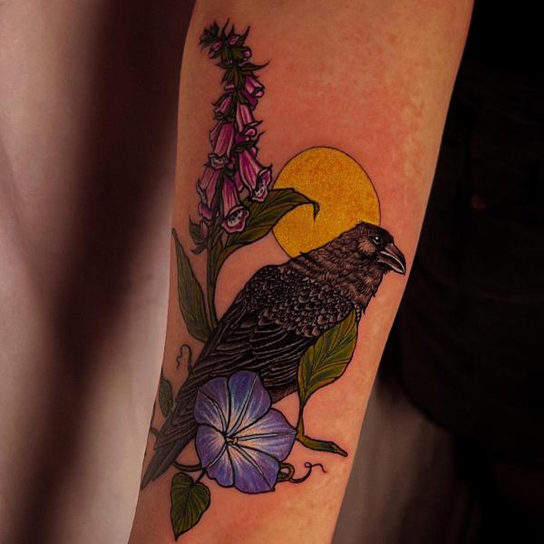 Foxglove and raven tattoo