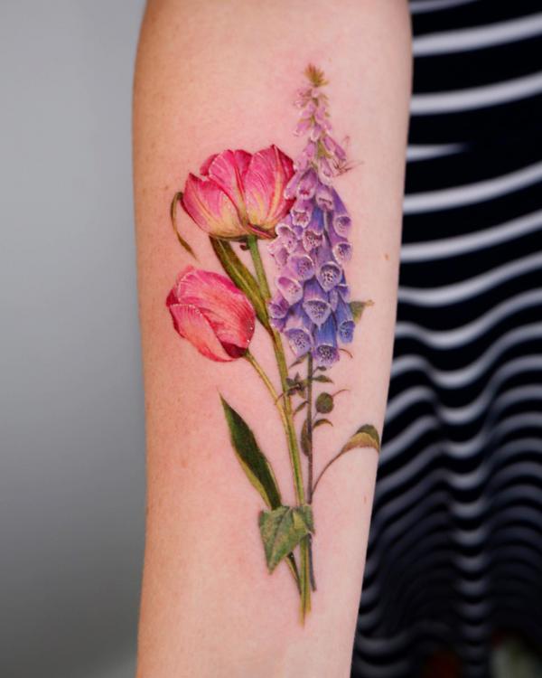 Foxglove and tulip tattoo