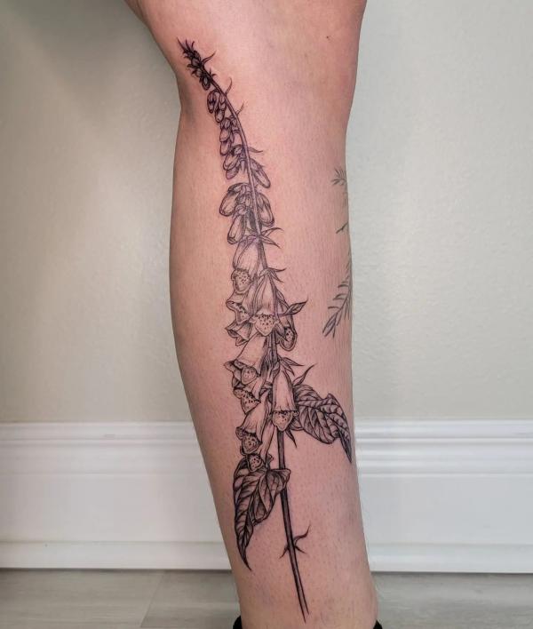 Foxglove lower leg tattoo