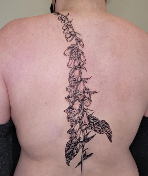 Foxglove tattoo on back