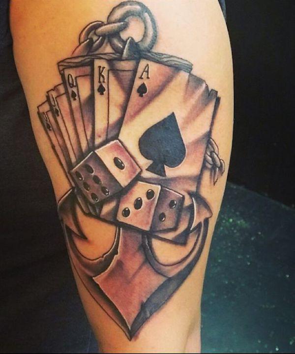 Gambling tattoo with cards and dices