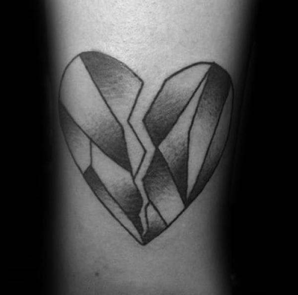 Geometric broken heart tattoo black and white