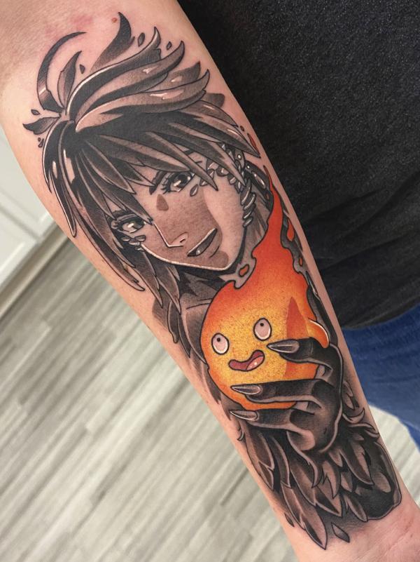 Howl and Calcife forearm tattoo