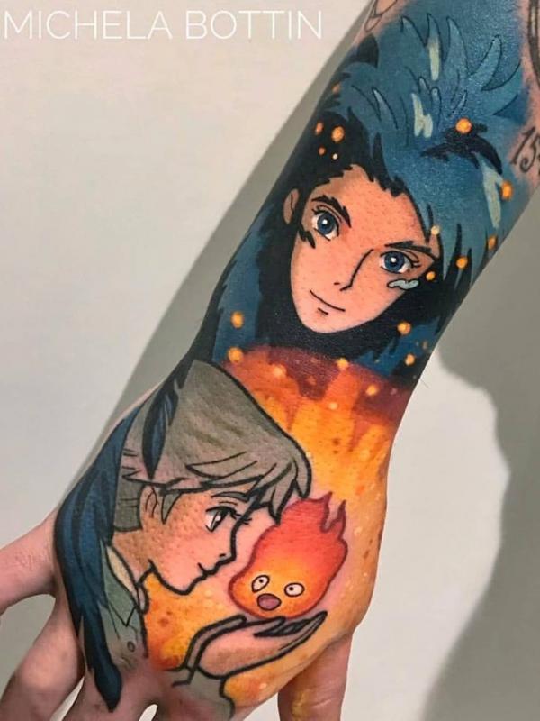 Howl watching Sophie catching calcifer tattoo