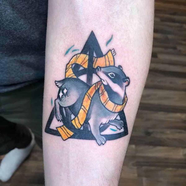 Hufflepuff badger and deathly hallows tattoo