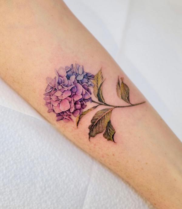 Hydrangea forearm tattoo