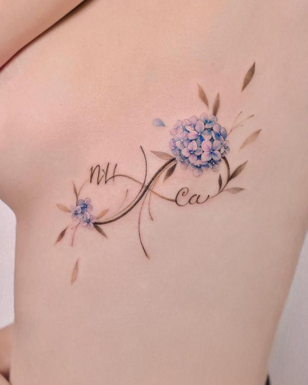 Hydrangea with vine infinity tattoo
