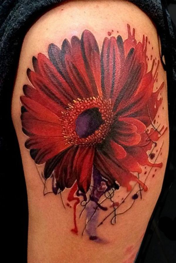 Large daisy shoulder tattoo