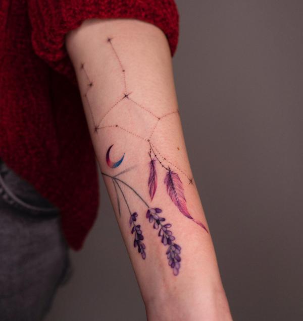 Lavender and Virgo constellation with feather