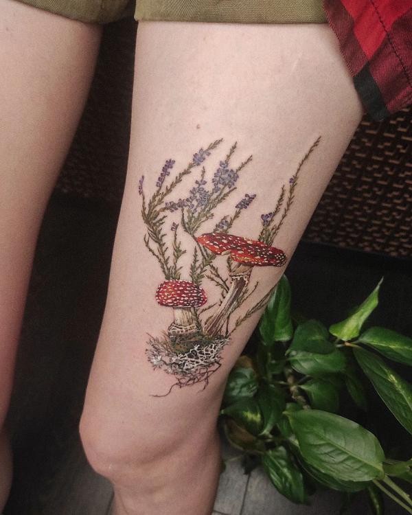 Lavender and mushroom tattoo