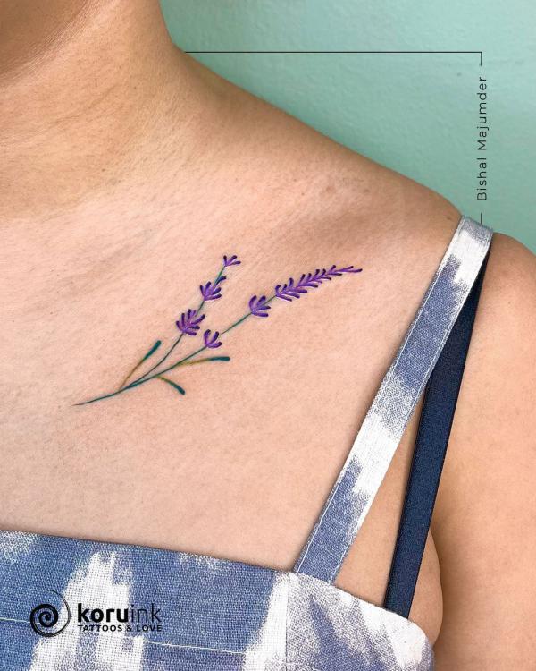 Lavender clavicle tattoo