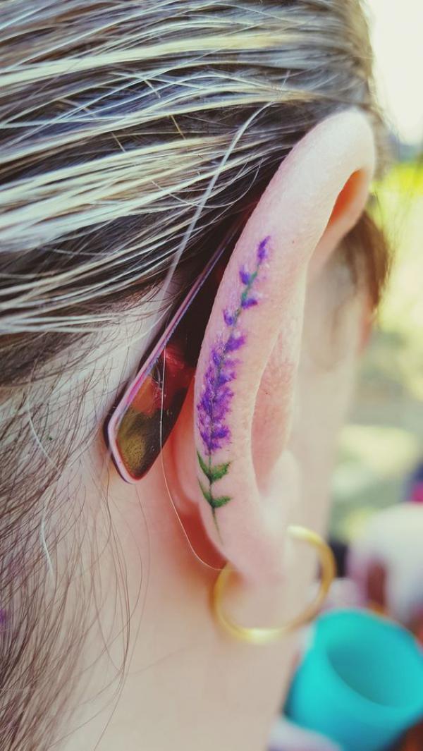 Lavender ear tattoo