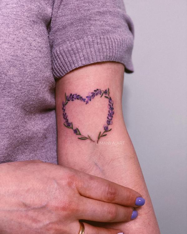 Lavender flower heart tattoo