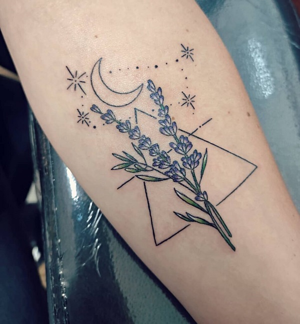 Lavender geometric Gemini constellation tattoo