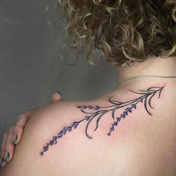 Lavender shoulder tattoo