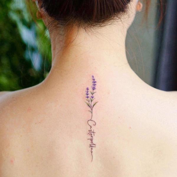 Lavender with word spine tattoo