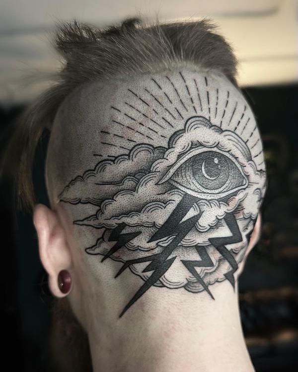 Lightning bolt head tattoo