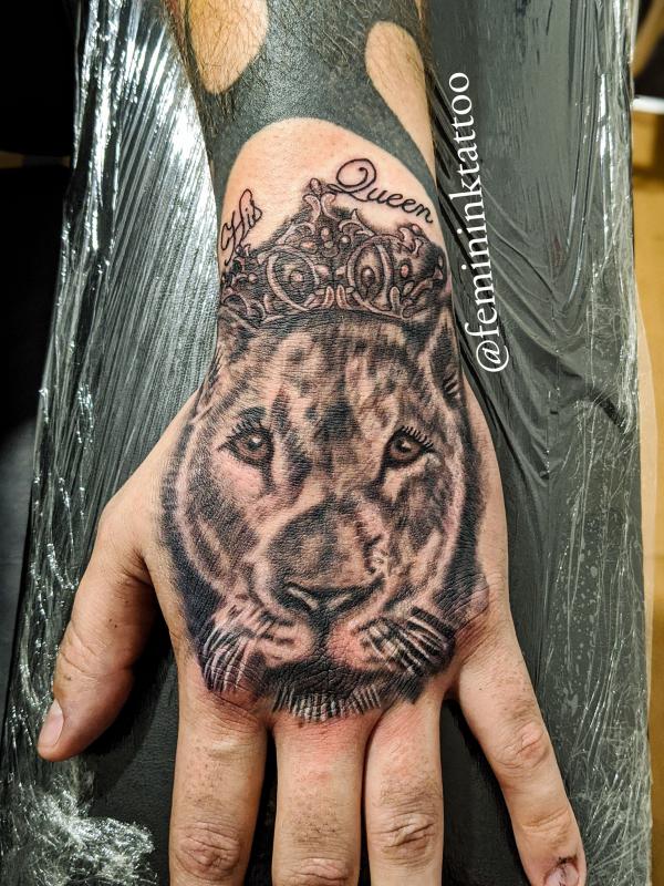 Lioness queen hand tattoo