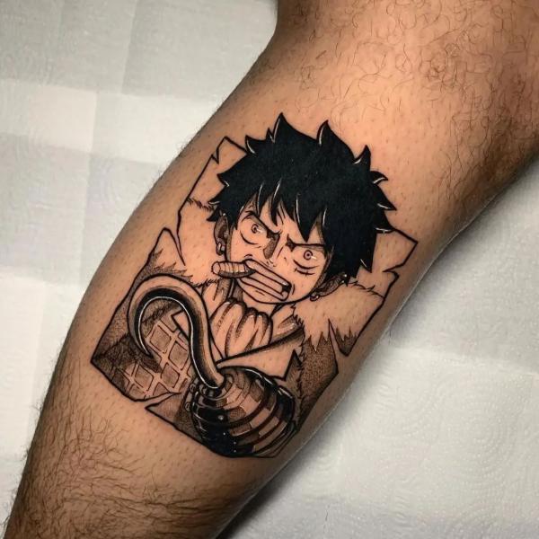 Luffy calf tattoo