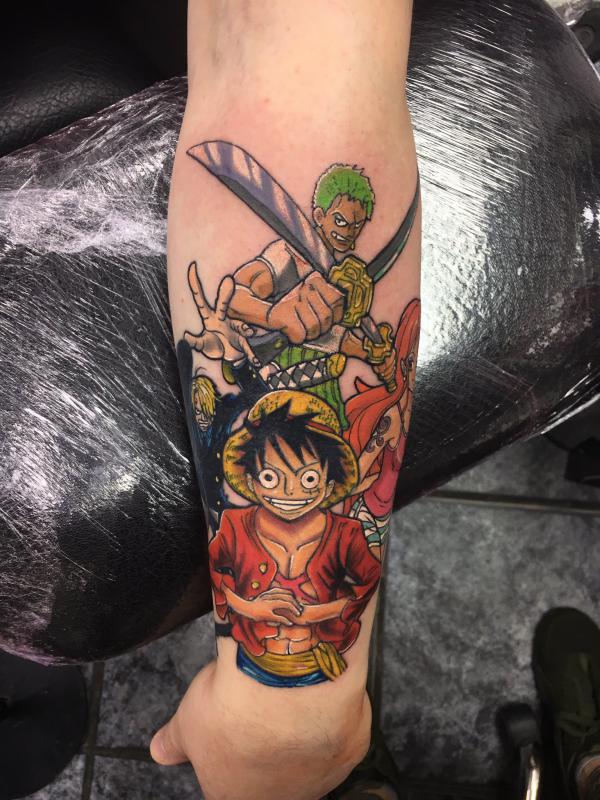 Monkey D Luffy and Zoro tattoo forearm