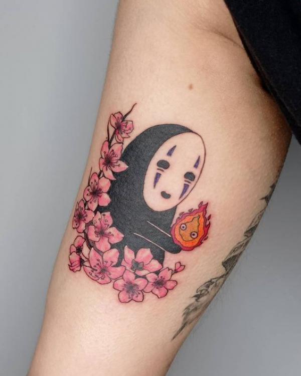 No Face and Calcifer with flower tattoo